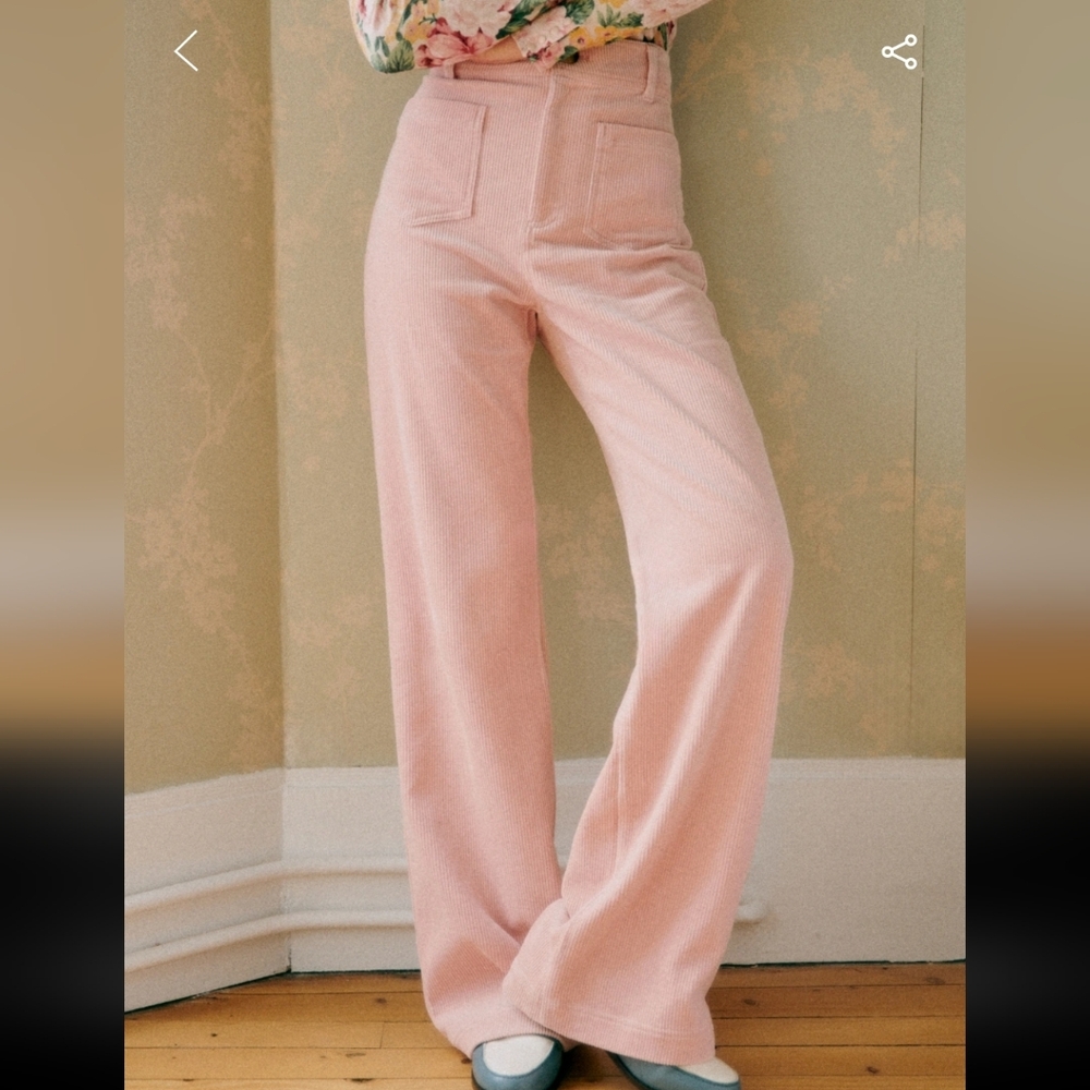 Sezane Light Pink High-Waisted Corduroy Trousers